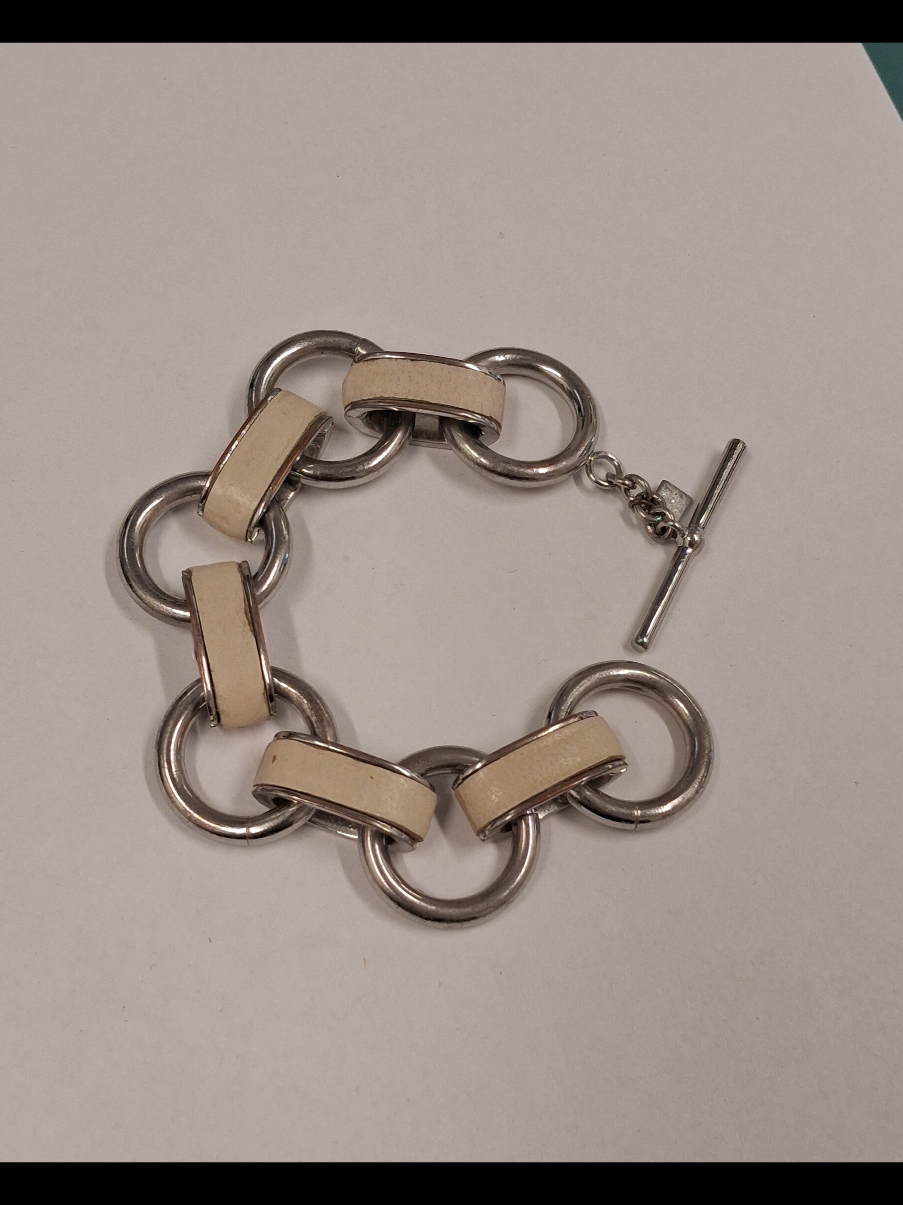 Banana Republic Heavy Silver & Cream Link Toggle Bracelet